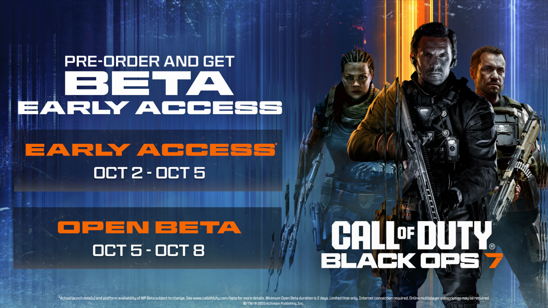 When are the Black Ops 7 beta times and dates