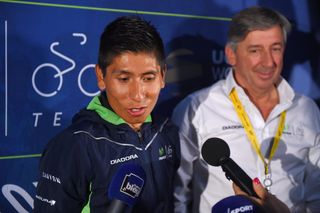 Nairo Quintana with Movistar team manager Eusebio Unzue
