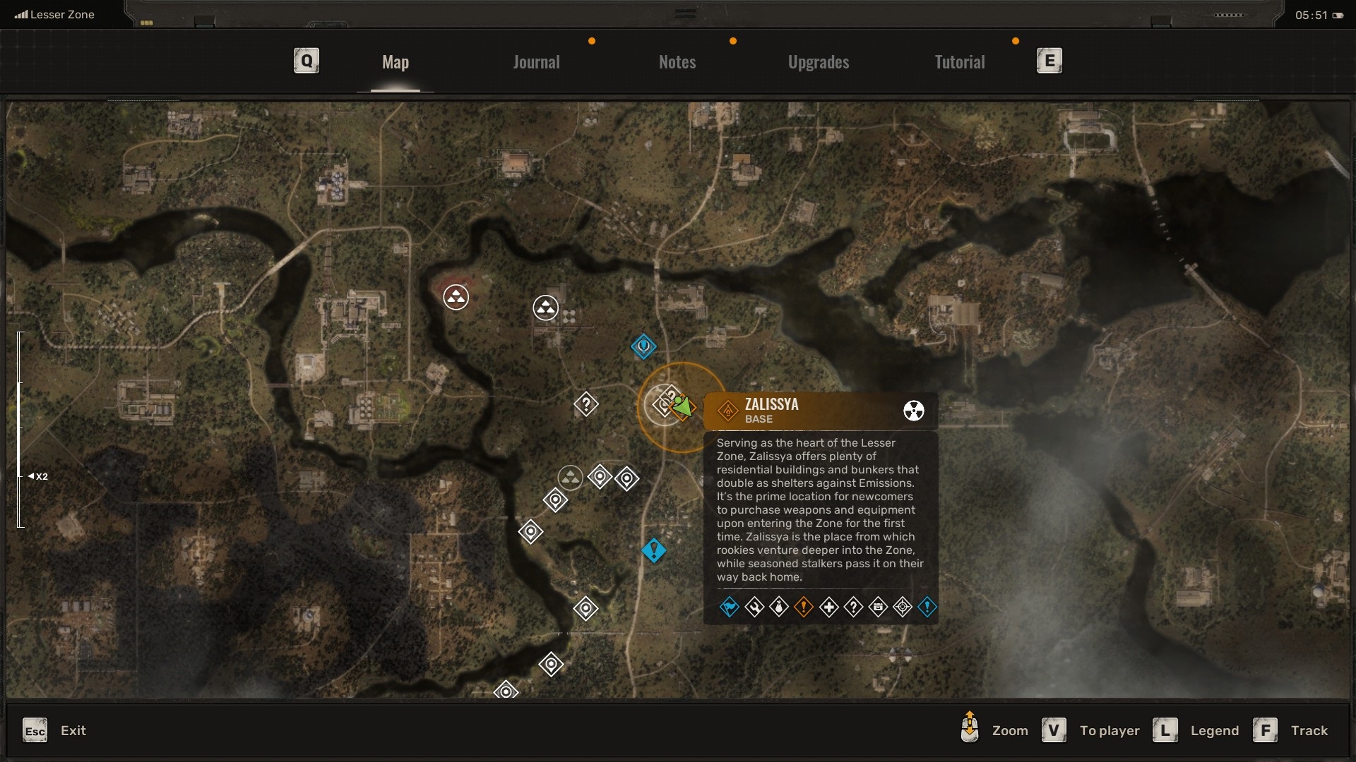 A map in STALKER 2, showing the base of Zalissya.