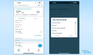 Rachio app home page and weather automation