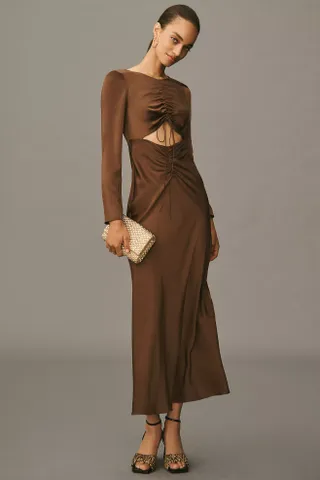 Bardot daring long sleeve satin maxi dress