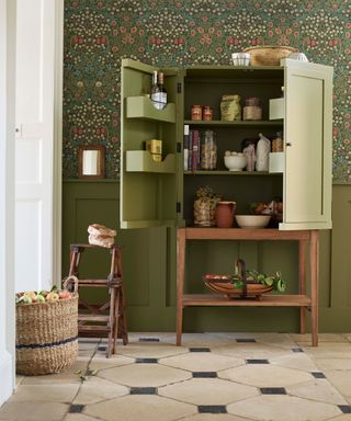 Morris Strawberry Thief wallpaper and a Neptune Ardingly pantry