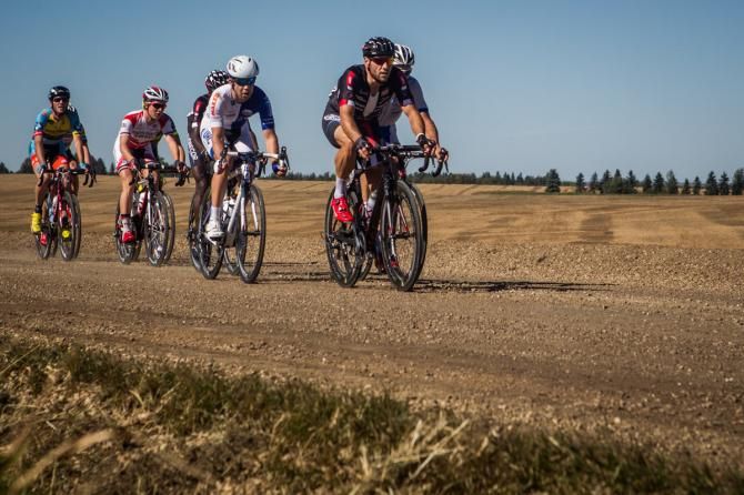 The breakaway hits today's first gravel section