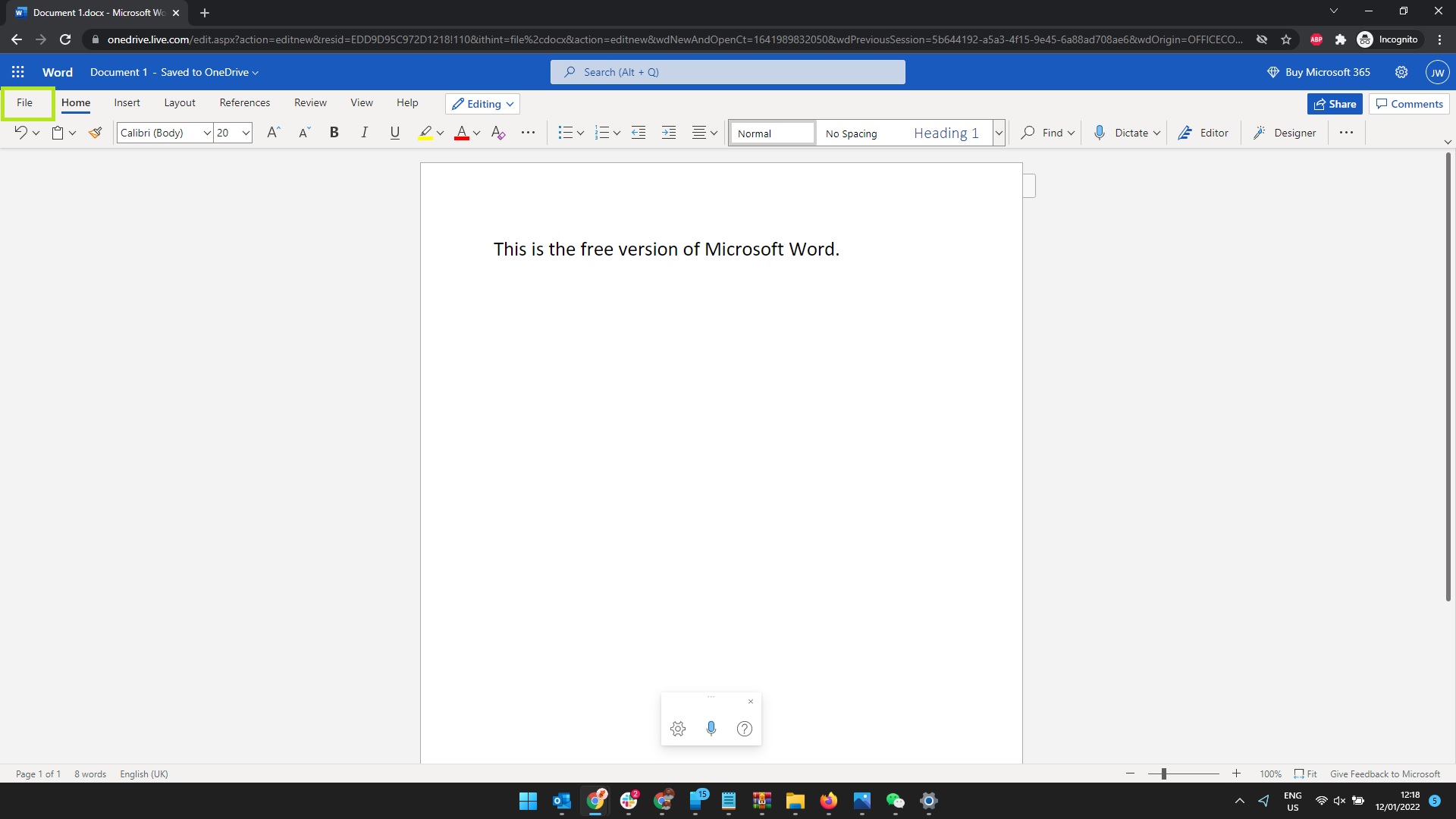 Screenshot of blank Word document on Chrome