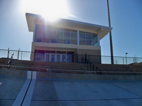 The overhead official's booth completes the Giordana Velodrome