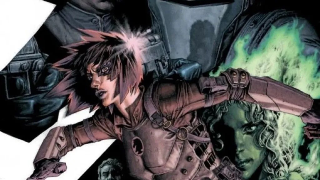 A screenshot of a DC comic book showing Sasha Bordeaux striking a pose