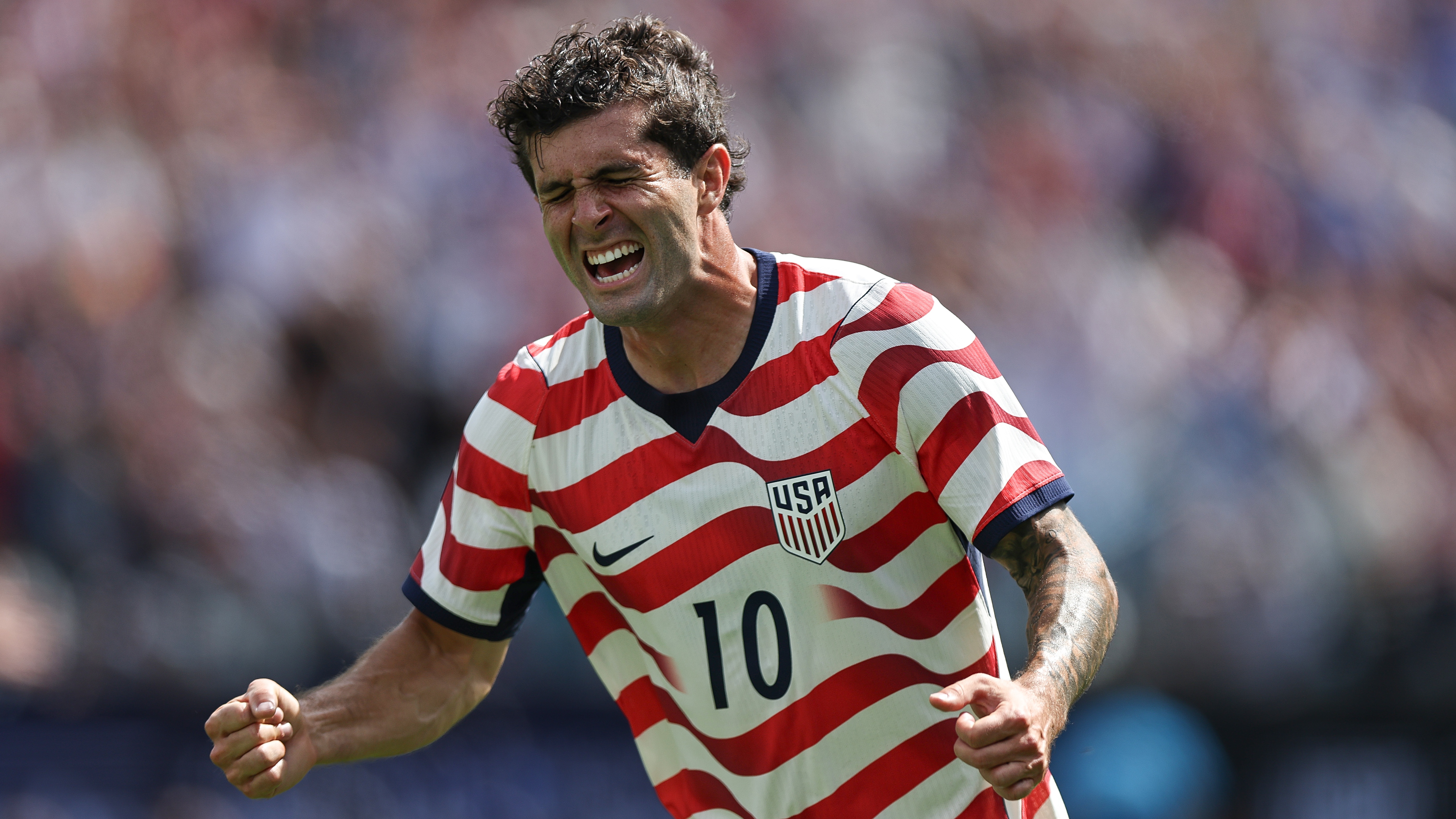 Christian Pulisic of United States celebrates after scoring his team's second goal during the international friendly match between United States and Senegal at Bank of America Stadium on May 31, 2026