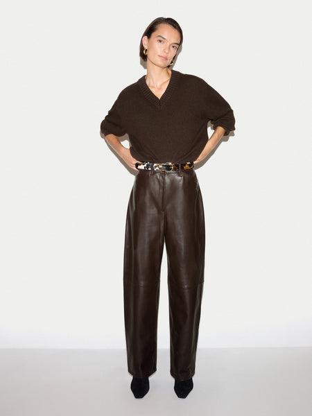Nappa Leather Barrel Leg Trouser | Brown