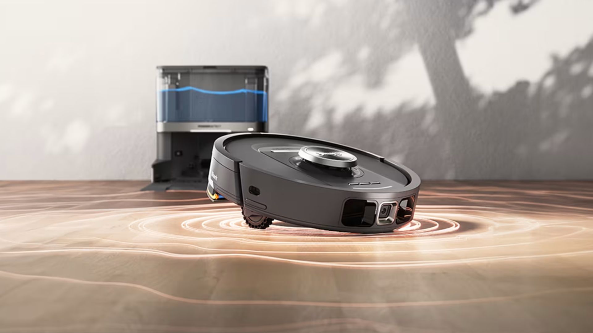 The Shark PowerDetect UV Reveal 2-in-1 Robot Vacuum &amp;amp; Mop lifting itself off the floor
