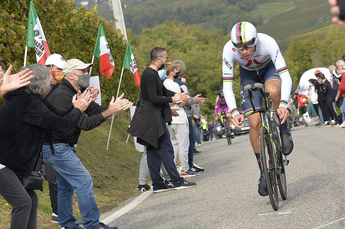 Filippo Ganna, world champion, during the stage 14 time trial at the Giro d'Italia