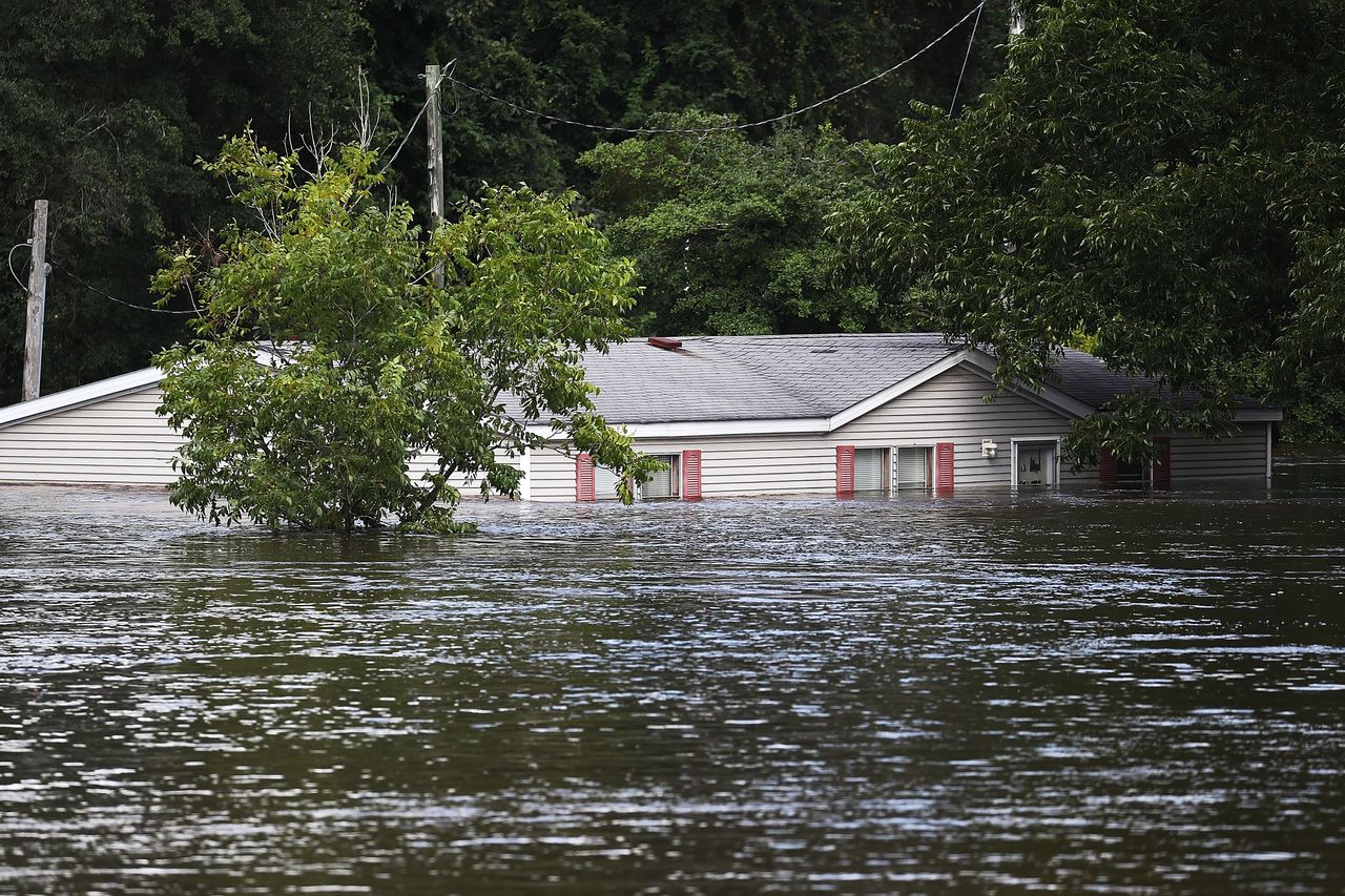 Flood waters around a home in Spring Lake, North Carolina.