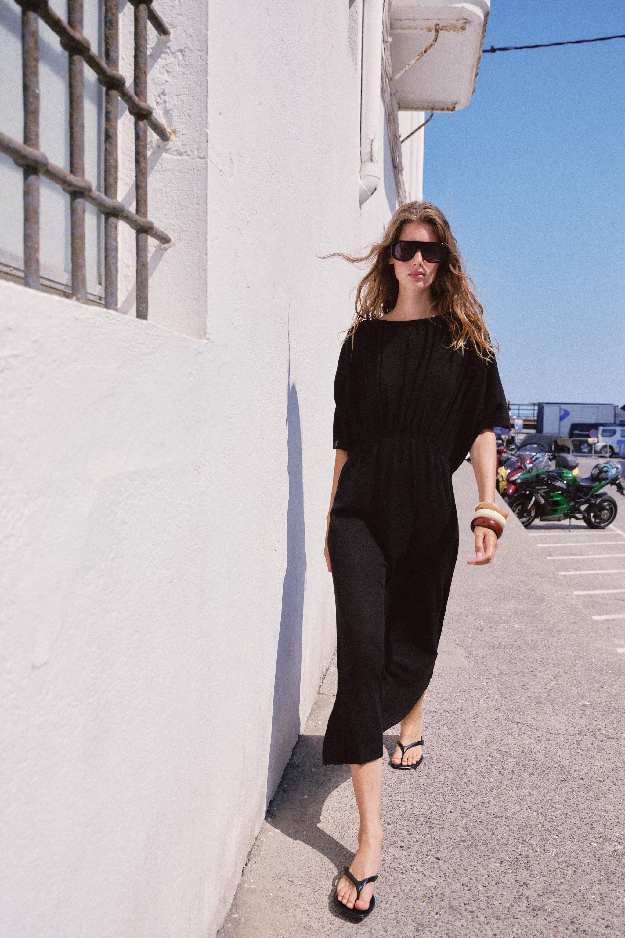 Long Knit Dress With Gathered Waist