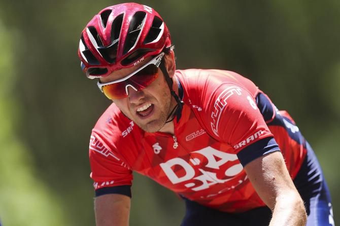 A Drapac rider at the team camp in Bright