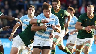 Argentina's prop Tomas Rapetti is tackled by South Africa's Boan Venter during the Rugby Union one-off test match between Argentina and South Africa at the Jose Amalfitani stadium in Buenos Aires. 