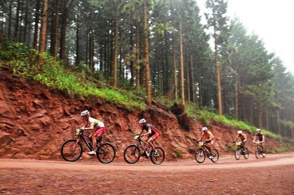 Burry Stander leads the field up a climb.