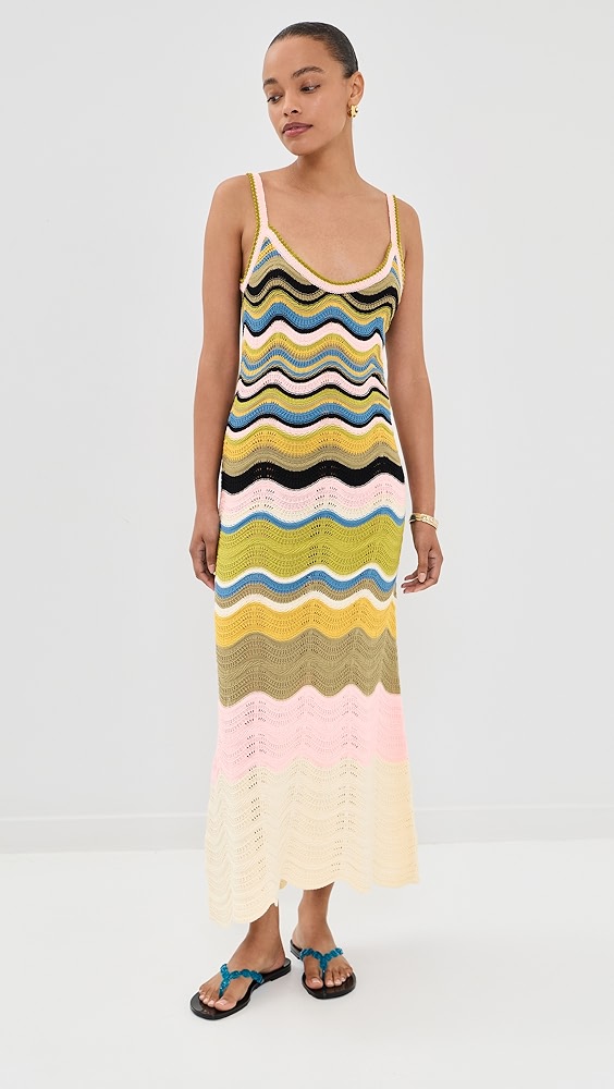Chevron Sundress - Multicolor White/green/pink