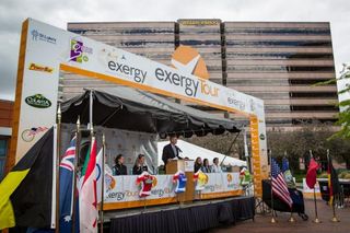 The Exergy Tour press conference gets underway in downtown Boise.