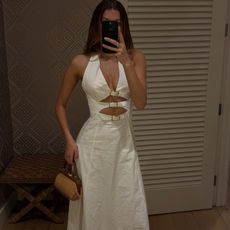 Sara Walker in a white Cult Gaia dress