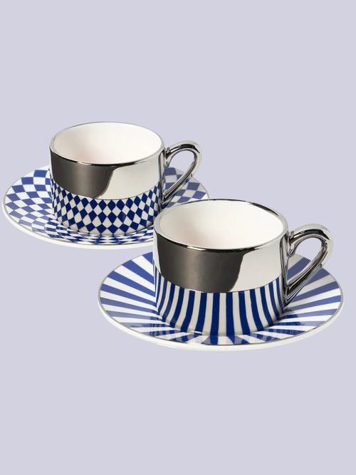 Handmade Espresso Cups Aunty With Saucers, Set of 4