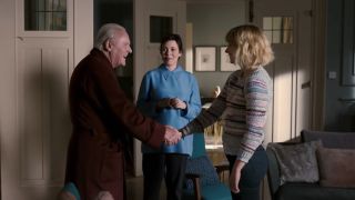 Anthony Hopkins, Olivia Colman, and Imogen Poots in The Father