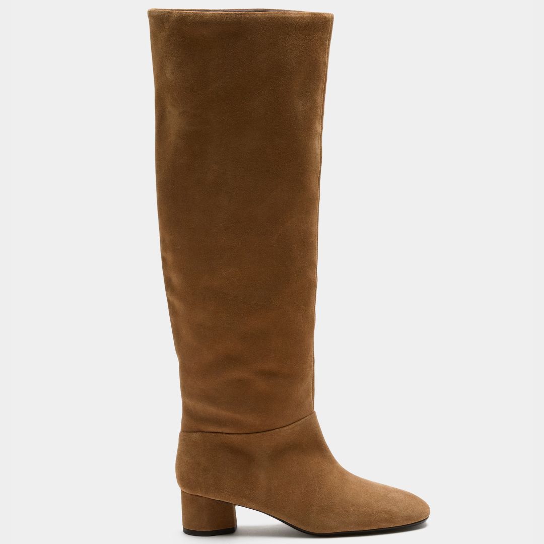 M&amp;amp;S Tan Suede Block Heel Knee-High Boots