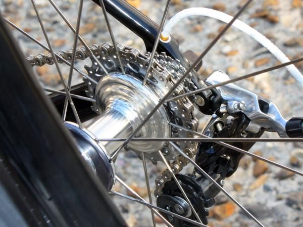 Fabian Cancellara's (Saxo Bank) bike was fitted with a SRAM PG-1070 cassette and PC-1091R chain.