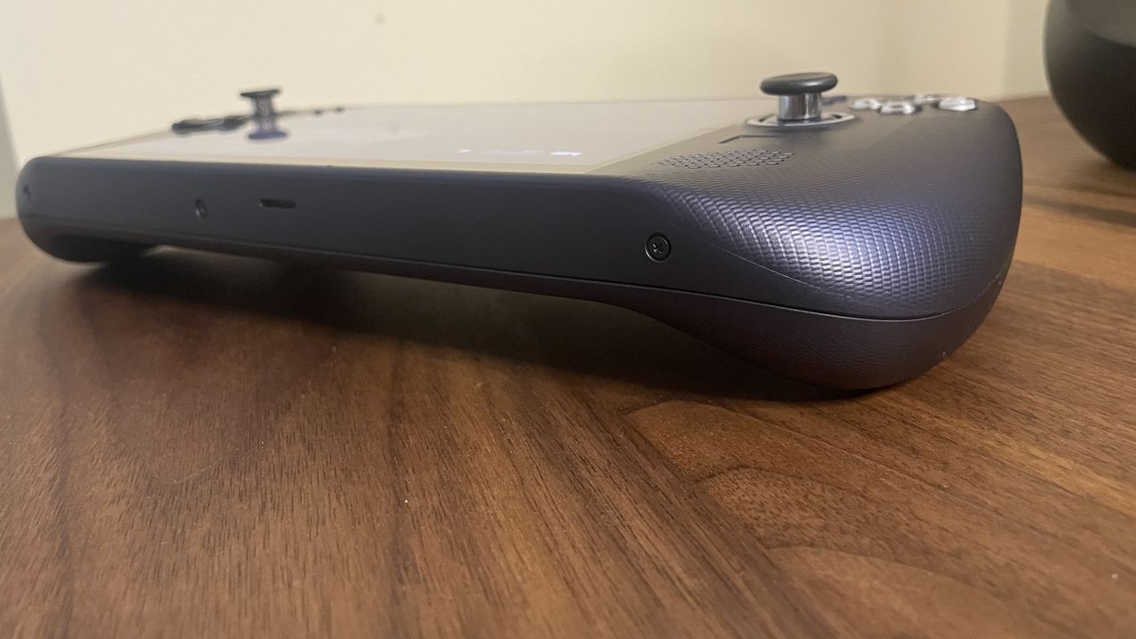 A Lenovo Legion Go S handheld with SteamOS in Nebula Nocturne colour scheme