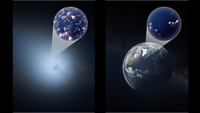 An illustration comparing the water content of 3I/ATLAS to that of Earth