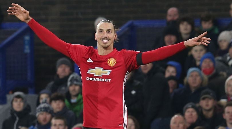 Zlatan Ibrahimovic celebrates after scoring for Manchester United against Everton in December 2016.