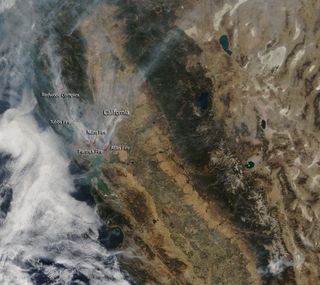 Smoke from wildfires in California’s wine country as seen by NASA’s Terra satellite on Oct. 10, 2017.