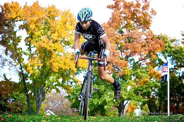 Getting going: Rebecca Much jumps on her bike in a 'cross race.