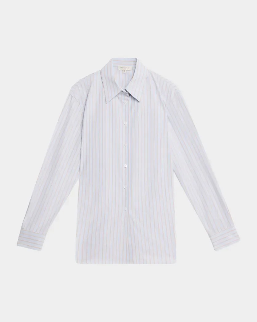 Stripe Cotton Poplin Button Sleeve Oversized Shirt