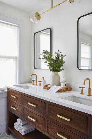 mirrors over a double bathroom vanity