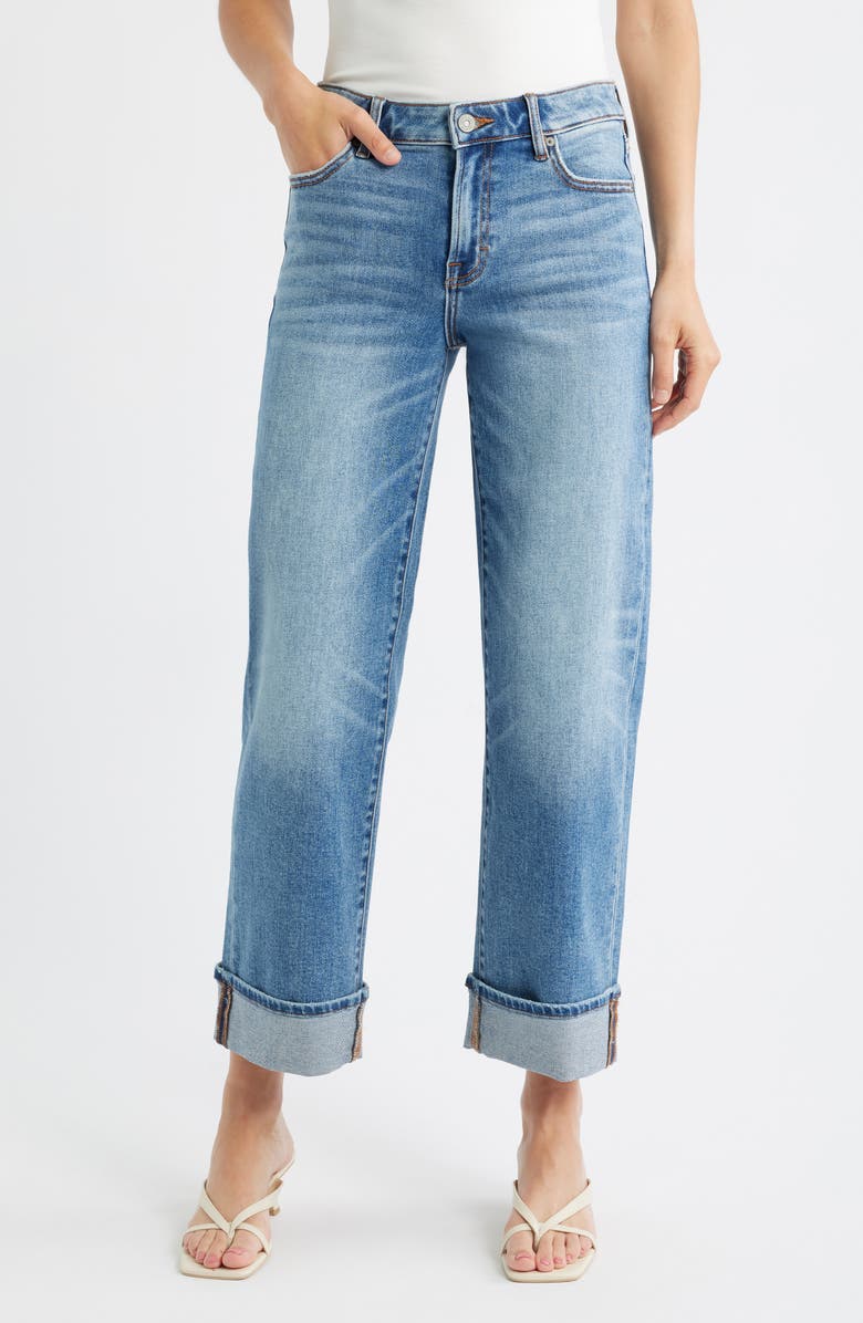 Cuffed Mid Rise Straight Leg Jeans