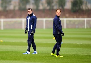 Gareth Bale (left) and Scott Parker during a Tottenham training session