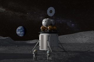 Art of human landing system and crew on lunar surface