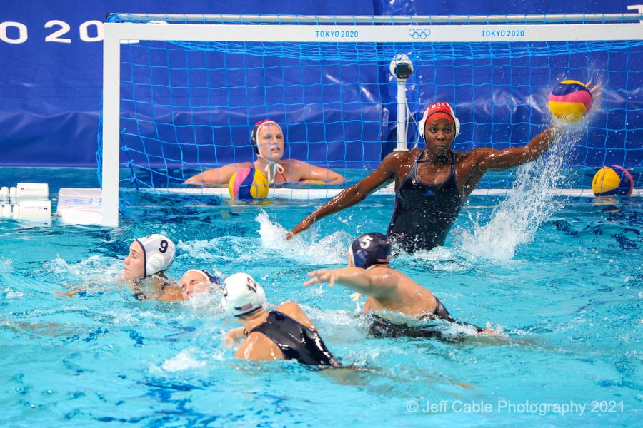 A water polo shot taken at the Olympics on the Canon EOS R3