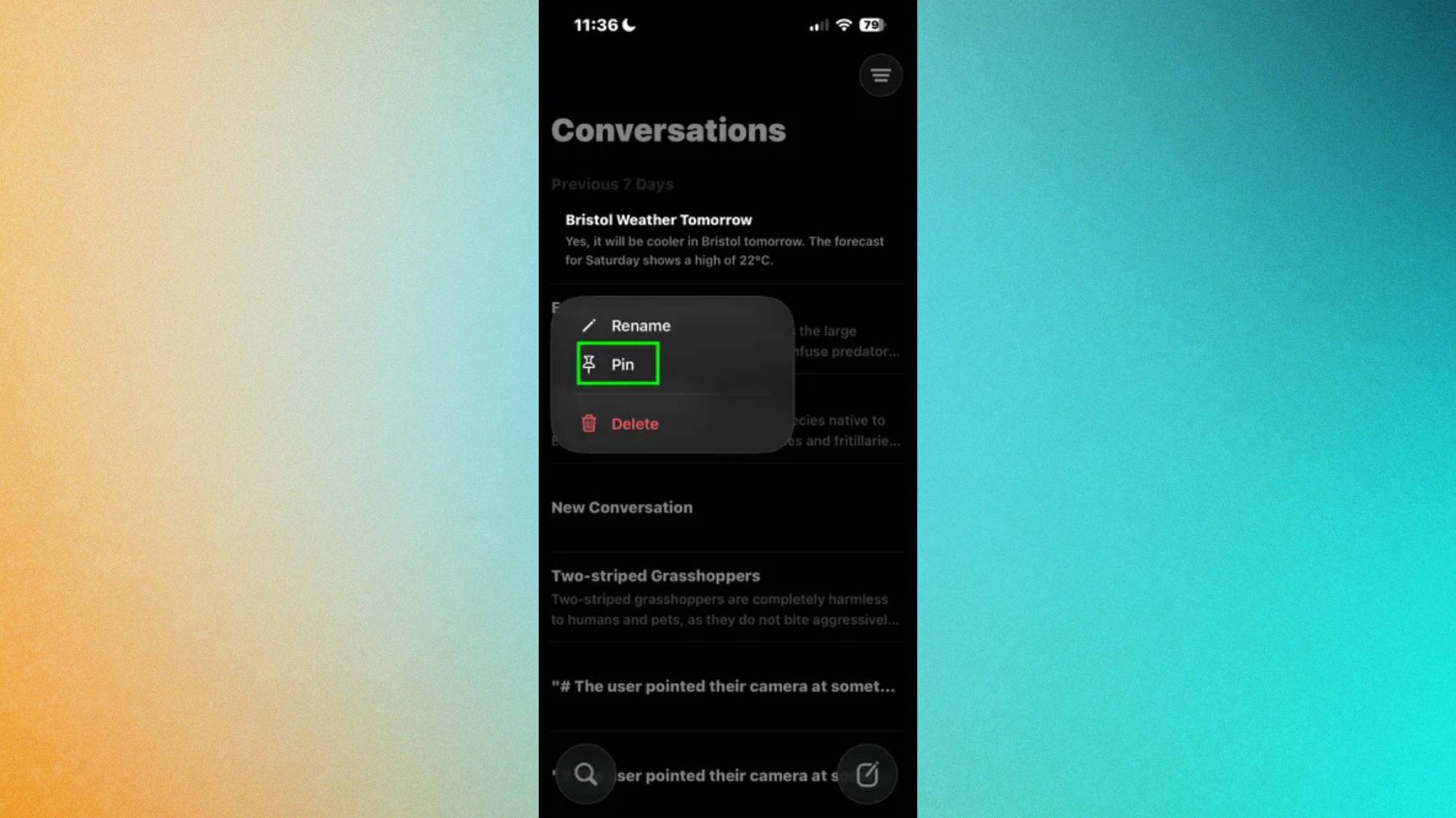 Pin highlighted in the Siri app on iOS 27