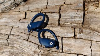 Beats Powerbeats Pro workout earbuds on wood