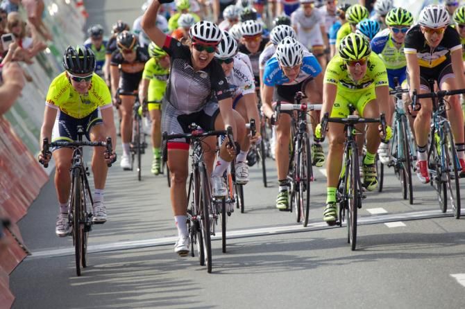 Carmen Small (Specialized-lululemon) celebrates her sprint victory in stage 2 of the Th&uuml;ringen Rundfahrt