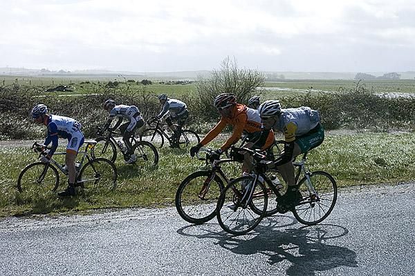 Riders were blown off the road when strong cross-winds hit near the base of the category one climb at Poatina.