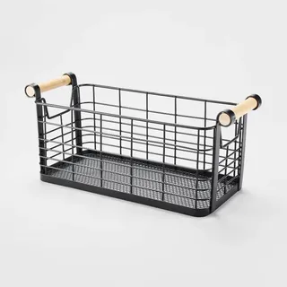 Rectangular Wire Natural Wood Handles Basket - Brightroom™