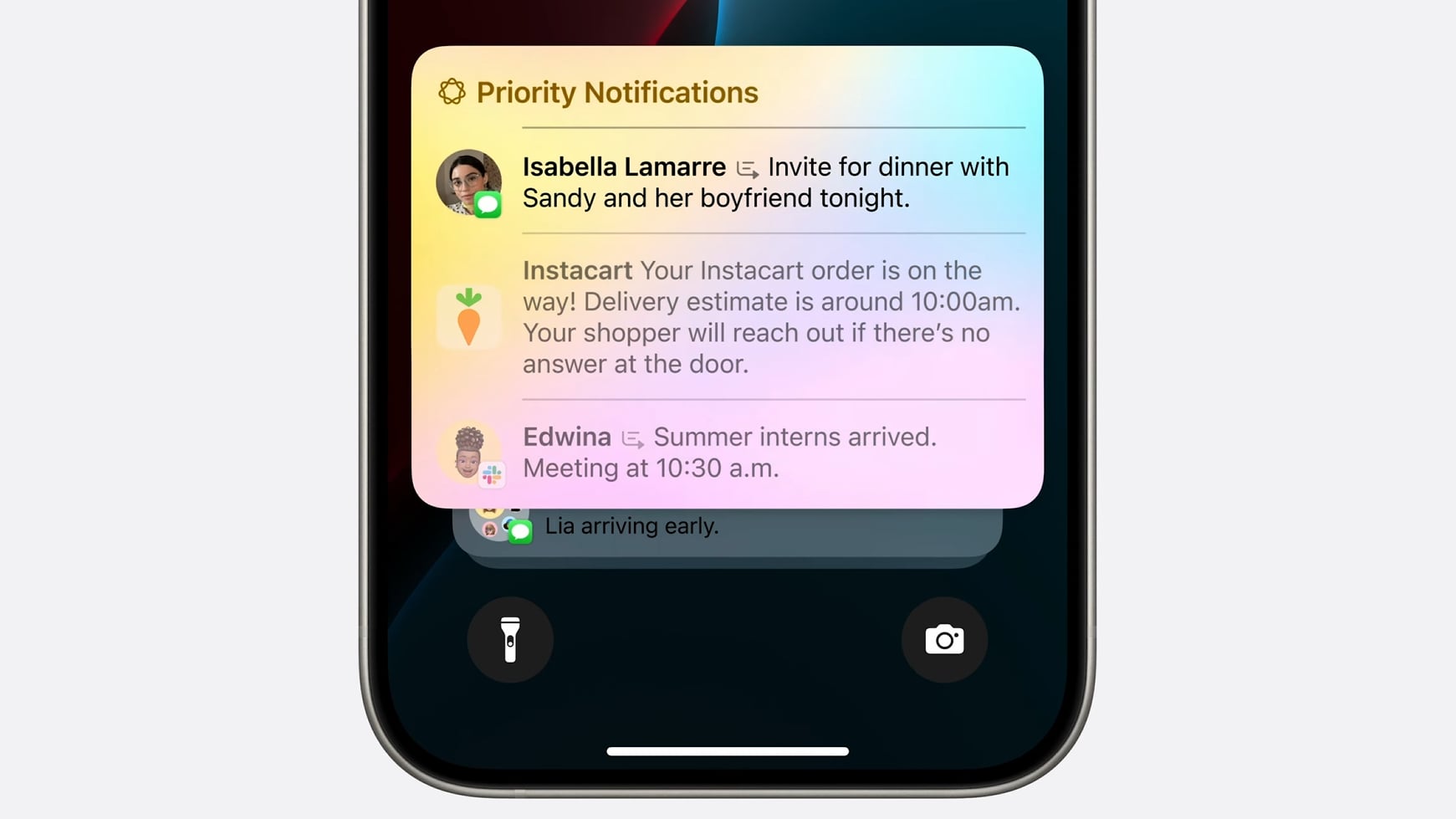 The Priority Notifications feature of Apple Intelligence on an iPhone.