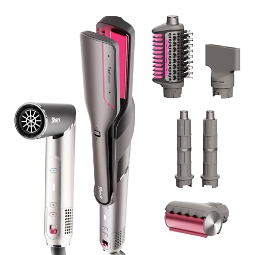 Shark Flex Fusion Hair Straightener &amp;amp; Powerful Hair Dryer With Fusion Hair Brush, Air Styler With Auto-Wrap Hair Curlers, Concentrator, &amp;amp; Frizz Fighter, Metallic Mist, Hd651s