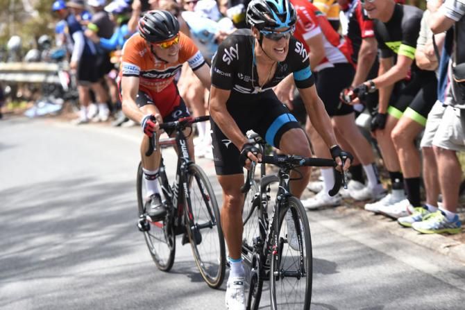 Richie Porte (Team Sky) with Rohan Dennis (BMC) on his wheel