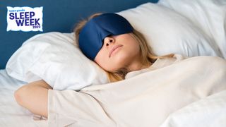 Woman sleeps on her back wearing an eye mask