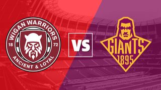 Wigan Warriors vs Huddersfield Giants club badges in the 2022 rugby Challenge Cup final