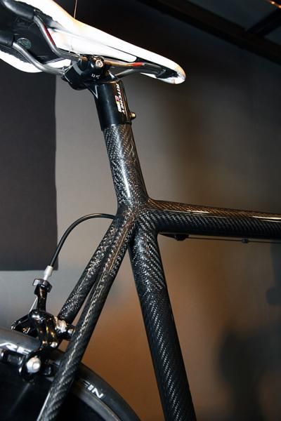 Strong's carbon road frame uses an integrated seatmast.