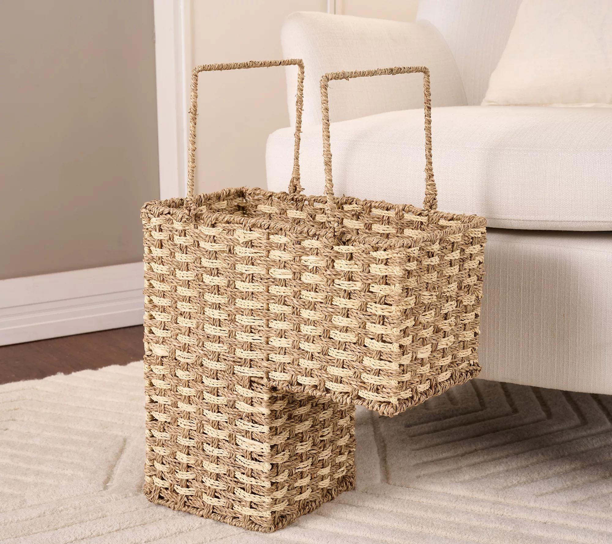 Stairstep Seagrass Basket With Handles by Valerie