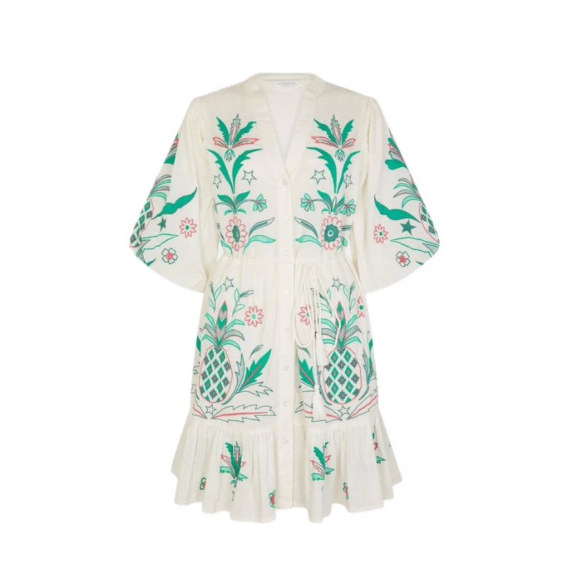 Accessorize , White Pineapple Embroidered Mini Dress